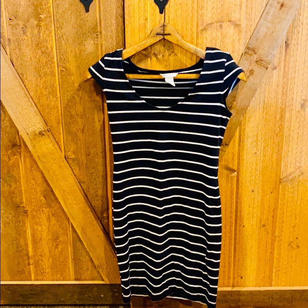 Navy and white striped dress